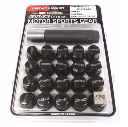 RAYS 17H Lock & Lug Nut Set Black 12x1.25
